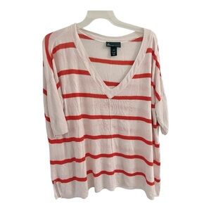 Lane Bryant Silk Blend Orange and White Striped V-Neck Top Size 14-16